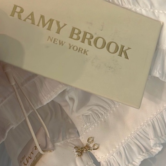 Ramy Brook White Pleated Mini Dress NWT | Size L Mock Neck Tiered Ruffle Resort - Picture 3 of 3